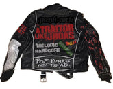 Men’s Pop Punk Leather Jacket – “Pop Punk’s Not Dead” Print, Traitor Like Judas Patch, Studded Gothic Biker Fit, Custom Moto Style